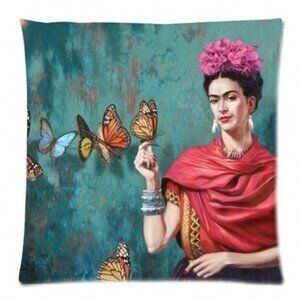 Frida Kahlo “Butterfly Self-Portrait” Pillow Cover – 17.5” Square – Woven Polyes